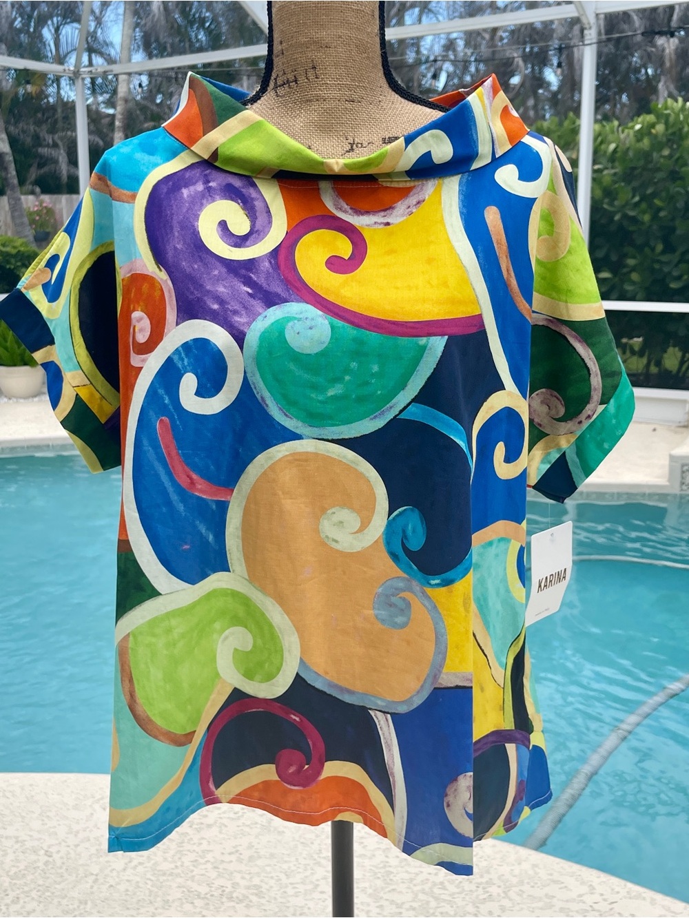 Karina Multicolor Abstract Print  Short Sleeve Blouse